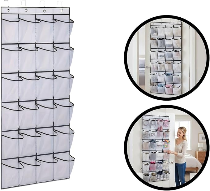 Over the Door Shoe Organizer for Bedroom Door with Multiple Pockets - Hanging Shoe Storage Bag Caddy