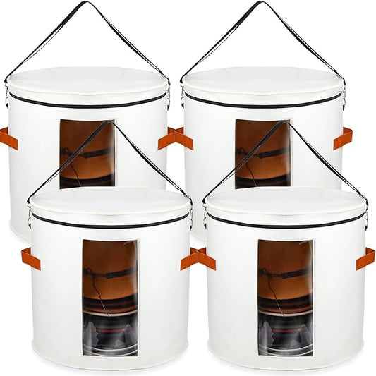 Suzile 4 Pcs Hat Boxes Oversized Round Cowboy Hat Storage Box for Women Men 19" x 17" Cowboy Large Felt Organizer Bag Baseball Cap Container with Dustproof Lid for Clothes Case Travel Gift(White)