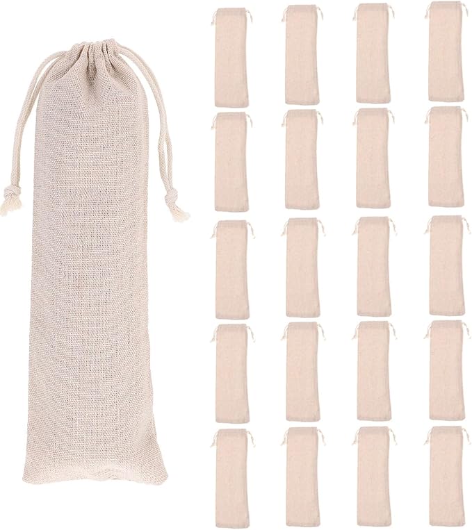 BESTonZON Straw Carrying Case Cotton Linen Pouch with Drawstring Closure Portable Organizer for Reusable Straws Forks Spoons Storage Travel Bag