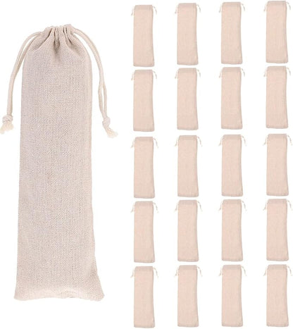 BESTonZON Straw Carrying Case Cotton Linen Pouch with Drawstring Closure Portable Organizer for Reusable Straws Forks Spoons Storage Travel Bag