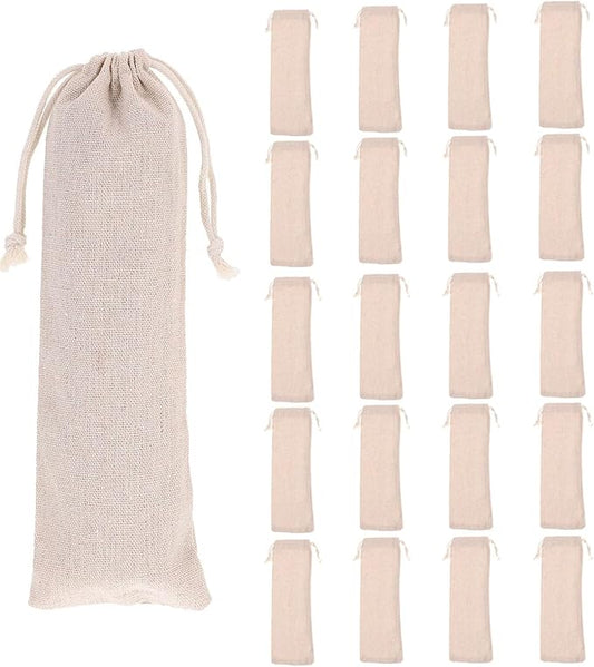 BESTonZON Straw Carrying Case Cotton Linen Pouch with Drawstring Closure Portable Organizer for Reusable Straws Forks Spoons Storage Travel Bag