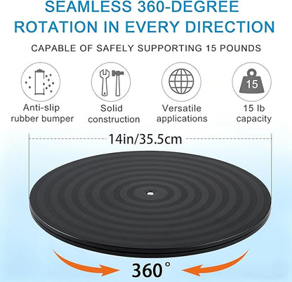 1 Pack 14 Inch Lazy Susan Turntable Heavy Duty Rotating Platform Smooth 360 Swivel for Tabletop, Monitor, Crafts, and TV - Black
