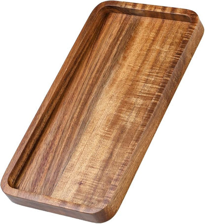 Wooden Bathroom Vanity Tray, 9.9" Small Decorative Wood Trays for Home Kitchen, Acacia Wood