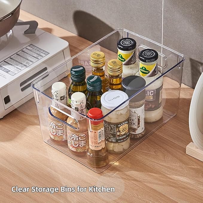 Set of 8 pantry organizers and storage, Clear Plastic Storage Bins for Kitchen Organization, Freezer Storage, Home Edit Containers (8Large)