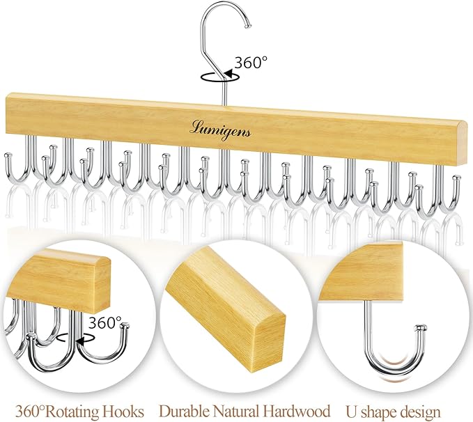 Belt & Bra Organizer for Closet - Tie Rack With 22 Rotatable Hooks, Stackable Space Saving Hanger for Women/Men, Tank Top Organizer, 3pcs