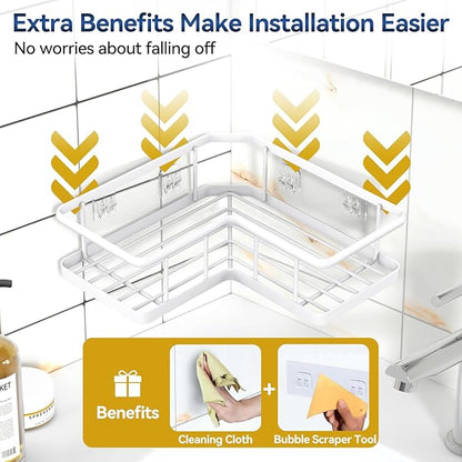 YASONIC Shower Caddy Corner, 3-Pack Adhesive Rustproof Stainless Steel Shower Shelves with Soap Holder, No Drilling Shower Organizer Corner for Dorm, Renters Bathroom, White