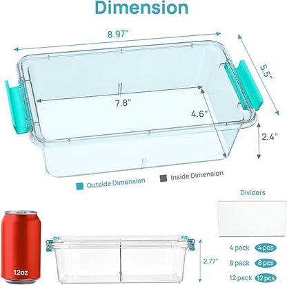 Vtopmart 8 Pack 1.5Qt Clear Pencil Box with Removable Divider, Plastic Pencil Case Crayon Box, Stackable Storage Containers with Lid for Pen, Art Craft, Back to School Teacher Supplies