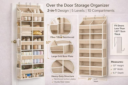 Over the Door Shoe Organizer, Hanging Closet Organizer with Deep Pockets, 900D Oxford Fabric, Heavy-Duty Hooks, Space Saving Storage for Shoes, Bags, Accessories – Gray, 15 Pockets