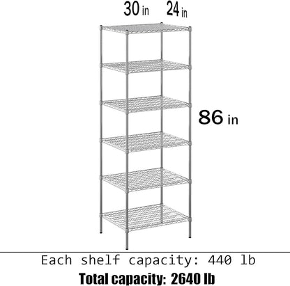 24" Deep x 30" Wide x 86" Height Wire Shelving Kit | 6-Tier | NSF Commercial Storage Rack Unit