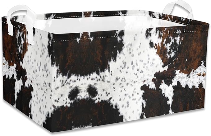 3 Pcs Western Bull Boho Rectangle Storage Basket Collapsible Highland Cow Storage Bin for Nursery Toys Books Waterproof Baskets for Closet Shelves Bedroom Decor(Cow)