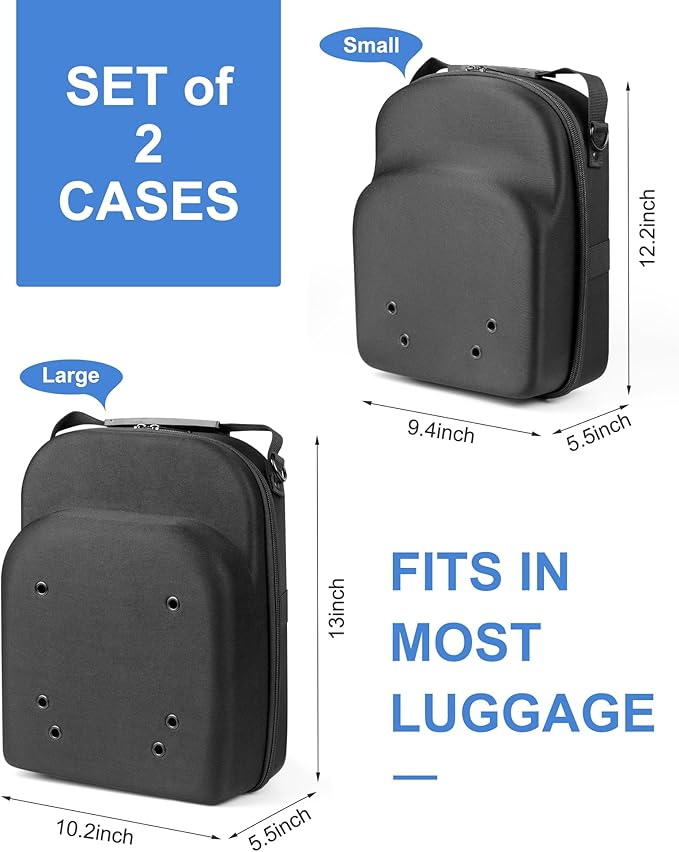 Set of 2 Hard Hat travel Cases for Baseball Caps - Hat Storage Organizer Holder with Handle, Shoulder Strap and Trolley Sleeve, Protect up to 10 Hats for Outdoor and Home Storage, Black