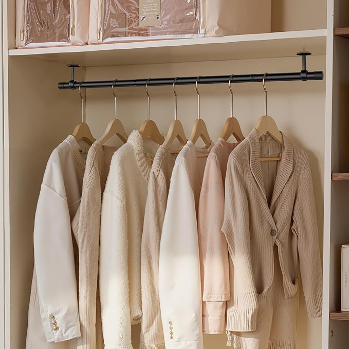 SUTINE Closet Rod, Closet Rods for Hanging Clothes, 17 to 67 inch Adjustable Ceiling/Wall mounted Closet Hanging Rod, Heavy Duty Clothes Rod Clothing Bar, Closet Poles for Hanging Clothes for Wardrobe