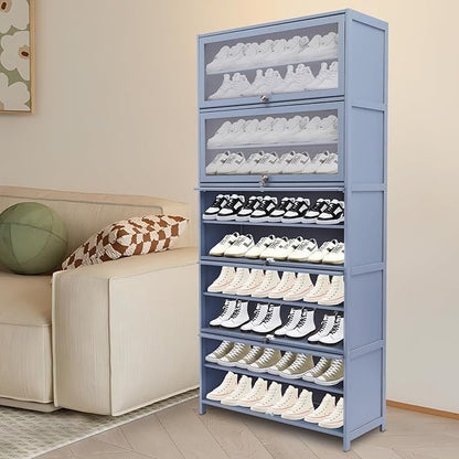 10 Tier Shoe Rack Organizer with Door, 40 Pairs Entryway Shoe Storage Cabinet Narrow Shoe Organizers and Storage Shoe Rack for Entryway Bedroom Hallway (Grayish Blue)