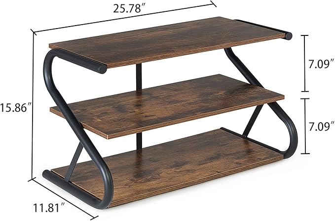3-Tier Shoe Rack, Wooden Shoe Storage with S-Shaped Heavy Duty Metal Free Standing, Shoe Organizer Shelf for Front Door Entryway, Hallway, Living Room, Closet, Bedroom (Black & Rustic Brown)