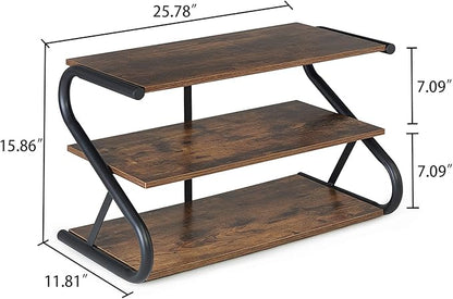 3-Tier Shoe Rack, Wooden Shoe Storage with S-Shaped Heavy Duty Metal Free Standing, Shoe Organizer Shelf for Front Door Entryway, Hallway, Living Room, Closet, Bedroom (Black & Rustic Brown)