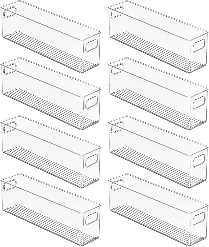 mDesign Plastic Kitchen Organizer - Storage Holder Bin with Handles for Pantry, Cupboard, Cabinet, Fridge/Freezer, Shelves, and Counter - Holds Canned Food, Snacks, Drinks, and Sauces - 8 Pack - Clear