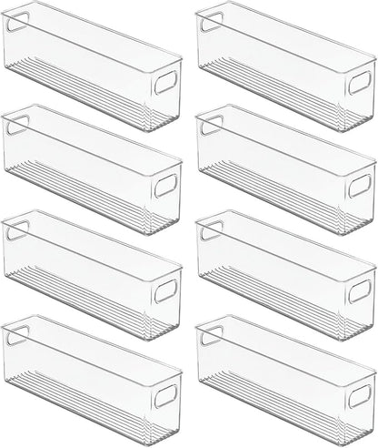 mDesign Plastic Kitchen Organizer - Storage Holder Bin with Handles for Pantry, Cupboard, Cabinet, Fridge/Freezer, Shelves, and Counter - Holds Canned Food, Snacks, Drinks, and Sauces - 8 Pack - Clear