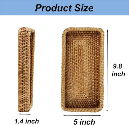 Rattan Bathroom Tray Countertop, Wicker Toilet Tank Basket, Decorative Bathroom Vanity Tray for Decor Coffee Table