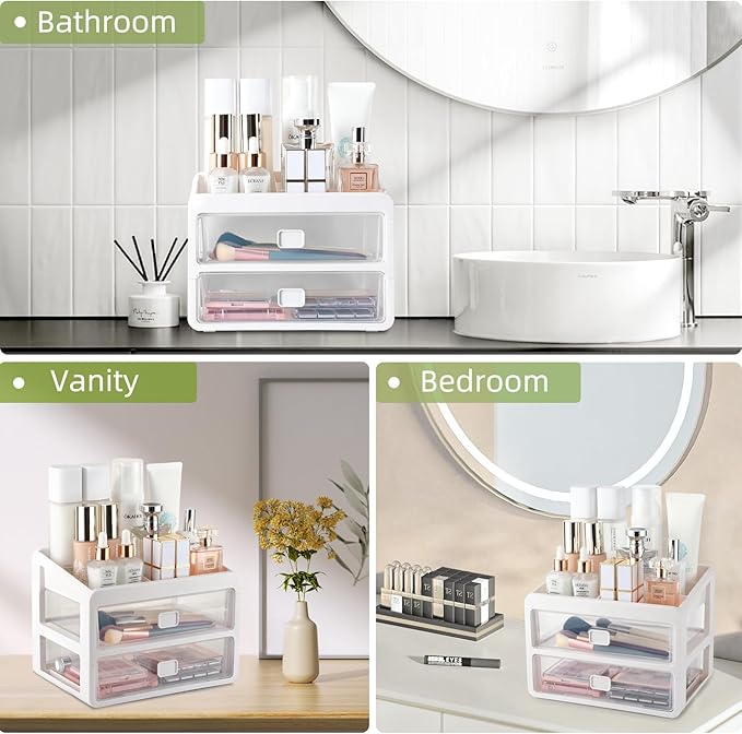 Makeup Organizer for Vanity, Cosmetic Display Cases, Bedroom Bathroom Countertop Desk Cosmetics Organizer for Skin Care, Nail Polish, Eye Shadow, Lotion and Brushes (Clear 3-Layers)