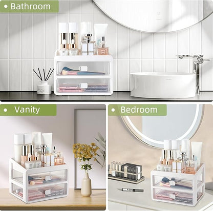 Makeup Organizer for Vanity, Cosmetic Display Cases, Bedroom Bathroom Countertop Desk Cosmetics Organizer for Skin Care, Nail Polish, Eye Shadow, Lotion and Brushes (Clear 3-Layers)