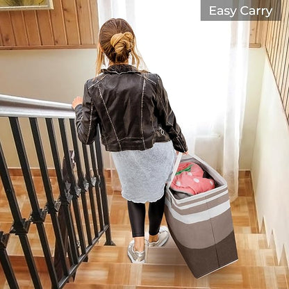 HomeHacks 2-Pack Large Laundry Basket, Waterproof, Freestanding Laundry Hamper, Collapsible Tall Clothes Hamper with Extended Handles for Clothes Toys in the Dorm and Family (Brown, 125L)
