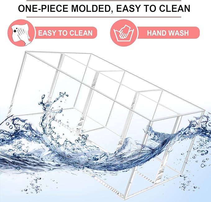 Vowcarol Small Clear Plastic Silverware Caddy Cutlery Holder 7.1 x 4.6 x 3.1 inches 4 Compartments Tableware Storage Box for Napkin, Knife Spoon and Fork Holder