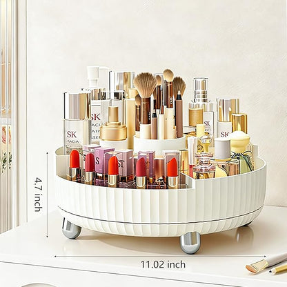 Anyoifax Makeup Perfume Organizer Tray with Divider 360 Degree Rotating Lazy Susan Skincare Lotion Organizer Spinning Cosmetics Storage for Dresser, Vanity, Bathroom Countertop, Large Beige