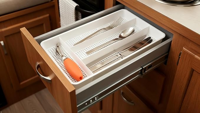 Dial Industries Small Cutlery, Utensil, Silverware Kitchen Drawer Organizer Tray, White