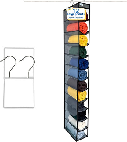 Legging Organizer for Closet Hanging, Legging Storage Bag Can Holds 24 Leggings Jeans or Shirts, Heavy Duty Metal Hooks for Over Door Storage, Wardrobe Clothes Storage