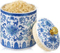 1 Pc Vintage Chinese Ceramic Porcelain Salt Cellar with Lid Ceramic Salt Holder Container for Coffee, Sugar, Spices and Candies, Airtight Spice Jar, Kitchen Storage Dish (Lotus in Vine)