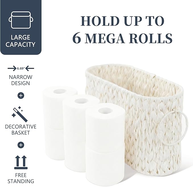 Coeusy Toilet Paper Basket,Boho Decorative Toilet Paper Storage,Large Wicker Basket for Bathroom Storage,Free Standing