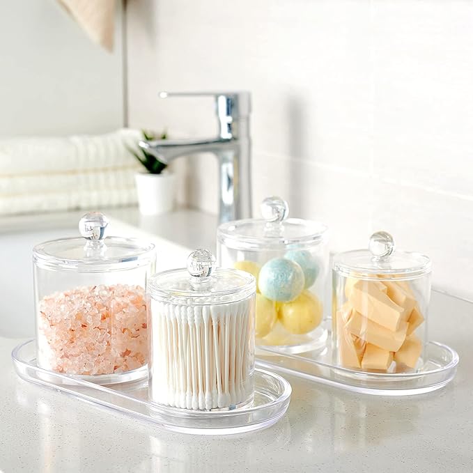 SheeChung Acrylic Vanity Tray, 2 Pack, Clear, 9.65 in x 4.5 in x 0.79 in, Catchall Tray, Countertop Sink Tray Dispenser, Sturdy Holder for Cabinet, Shelf, Cupboard, or Closet Organization