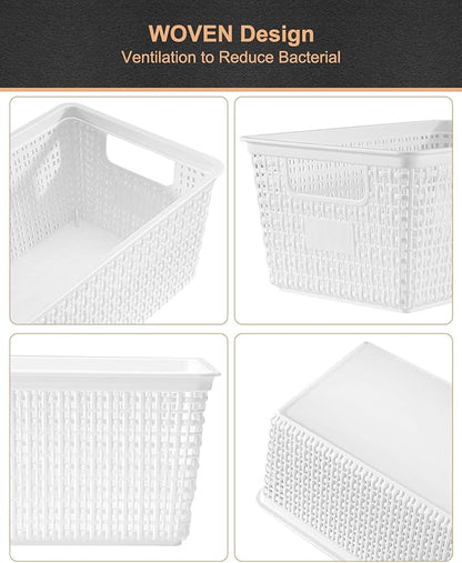 Plastic Storage Baskets For Organizing, 6 Pack Organization and Storage Containers, Storage Baskets for Shelves Drawers Desktop Closet Playroom Classroom Office, White