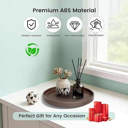 1 Pack 9" Bathroom and Vanity Tray, ABS Bathroom Counter Organizer, Coffee Table Decor for Perfume, Candles, Keys &More. Kitchen Countertop Organizer, Decorative Tray Soap Holder, Brown