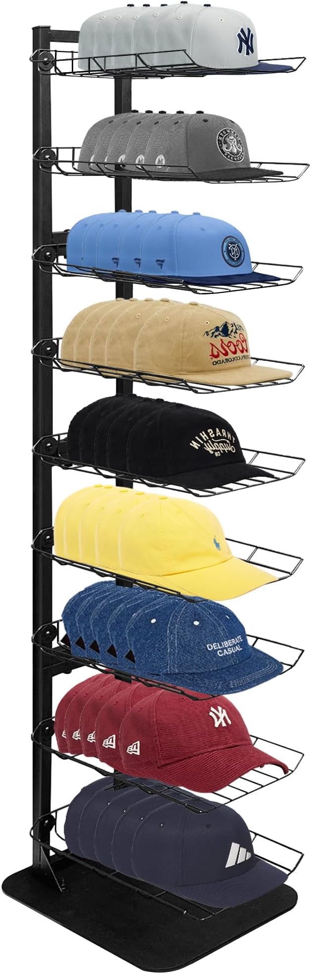 Hat Display 9 Tier, Hat Rack Stand Up to 70 Caps, Metal Hat Stands for Multiple Hats, Commercial Retail Hats Display, Black