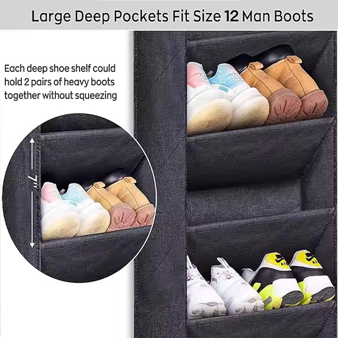 Over the Door Shoe Organizer,Hanging Shoe Storage for Closet, 8-Tier Door Shoes Rack, Handing Shoes Holder Fit All the Family's Sneakers, Boots, Heels (Gray)