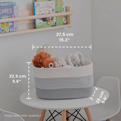 3-Toned Gray Cotton Rope Basket for Shelf Storage - 15"×10"×9½" - Woven Decorative Basket for Organizing - Closet, Nursery, Bedroom - Toys, Books, Towels, Clothes