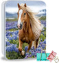 Metal Tin Box Sturdy Metal Storage Box with Lid, Majestic Horse Large Container Holder for TCG Cards, Car Keys, Cookies, Tin Containers for Gift, 5.0x3.7x1.6 Inch, Exquisite Pattern Design