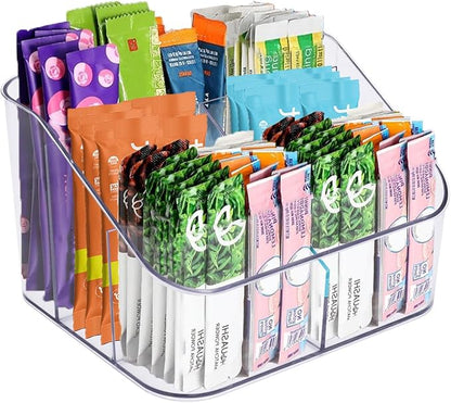 Drink Packet Organizer, Powdered Drink Mix,Powder Packet,Acrylic Water Flavor Packet Organization Container with Removable Dividers for Storage Bins for Kitchen Cabinet, Pantry,Office