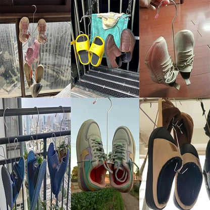 4 Pack Shoes Hanger Shoes Drying Rack Stainless Steel Shoe Display Hook Space Saver Storage Organizer for Hanging Muddy Wet Shoes Flip Flops Sandals Sneakers Boots Gloves Garage Closet
