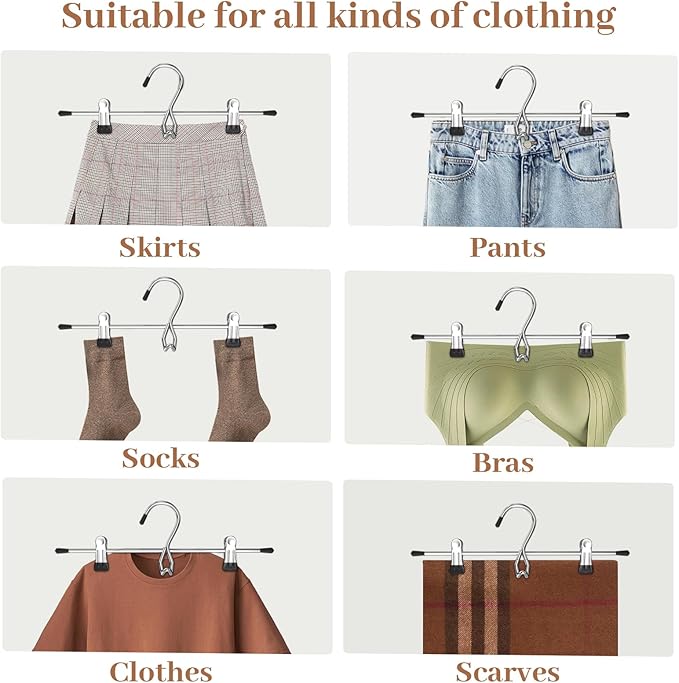 Pants Hangers Space Saving,Stackable Skirt Hangers with Clips, Hanging Closet Organizer and Storage,Clothes Hangers, College Dorm Essentials Apartment Essentials- 16 Pack