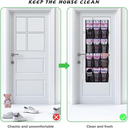 Purple Door Hanging Shoe Organizer Geometry Door Hanger Organizer for Bathroom 12 Pockets Shoe Holder Hanger Easy to Install Wall Hanging Storage