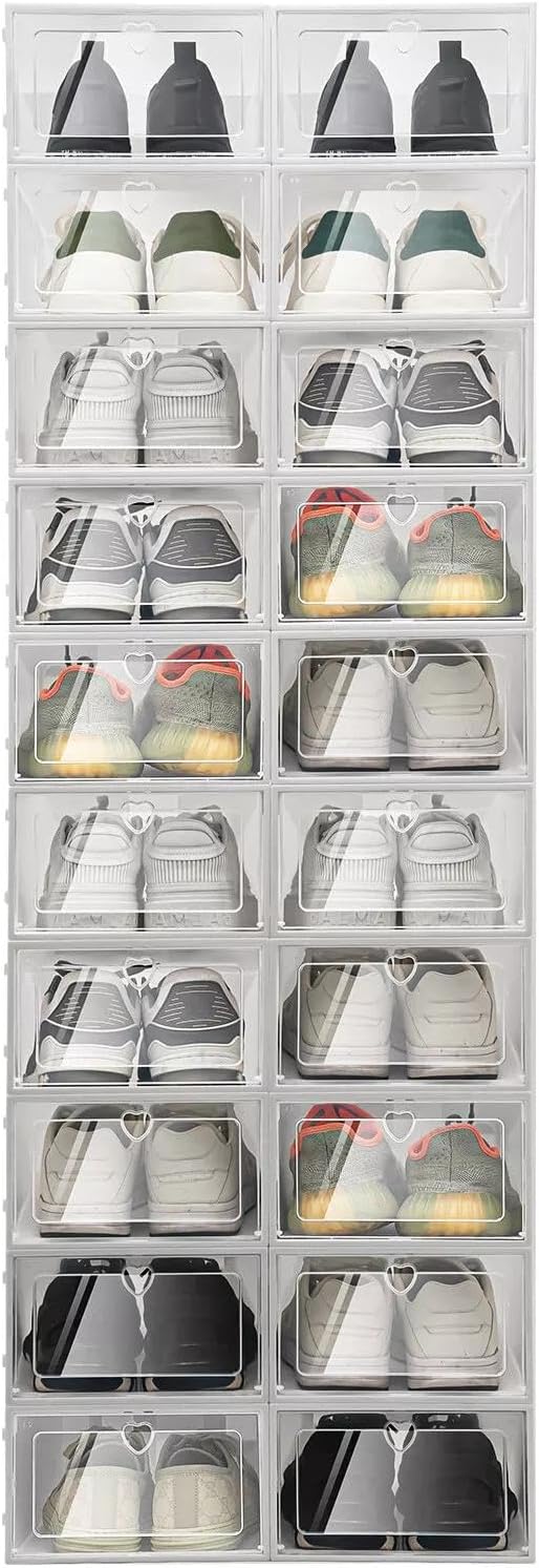 for 20x Large Plastic Shoe Storage Boxes Drawer Stackable Foldable Organiser Clear