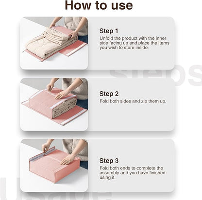 DIMJ Bed Sheet Organizers and Storage 6 Pack - Foldable Sheet Holder for Linen Bedding Storage Box for organization, Sheets Set Holder for Blanke, Towel (King & Queen Size), Pink