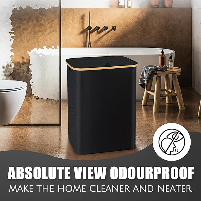 Hampers for Laundry Basket with Lid, 160L Extra Large 3 Section Clothes Divided Organizer for Bedroom, Laundry Room, Dirty Clothing Hamper, Black