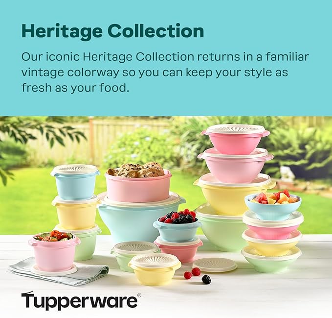 Tupperware Heritage Collection 36 Piece Food Storage Container Set in Vintage Colors- Dishwasher Safe & BPA Free - (18 containers + 18 lids)