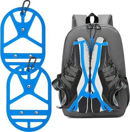 2 Pack Shoe Holster for Backpack with Clip Hanger, Shoe Holder for Sneakers, Cleats, for Travel, Outdoors, Sports (Large, Blue)