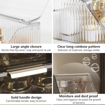 DASITON Dustproof MultiLayer Makeup Brush holder Organizer,Makeup Brush Holder,Makeup Organizers,Large Capacity Desktop Storage Box with Drawer,for Beauty Products...（Clear