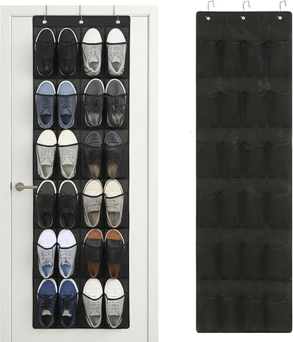 Shoe Organizer Door Hanger 24 Mesh Pocket over the Door Shoe Organizer Space Saving Hanging Storage Holder with Hooks 64x19 Inch Black