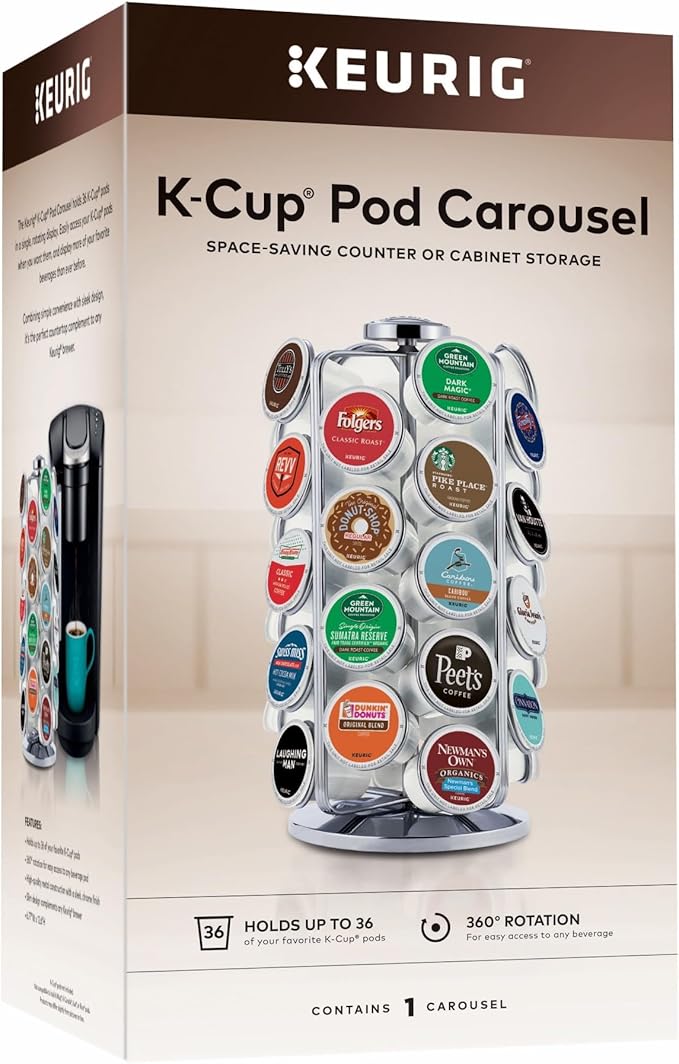 Keurig Storage Carousel, Coffee Pod Storage, Holds up to 36 Keurig K-Cup Pods, Silver